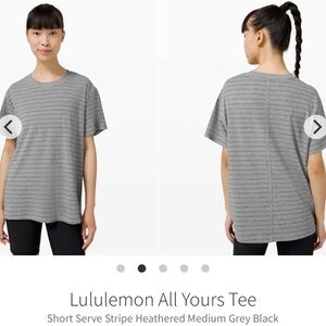 Lululemon All Yours Tee Short Stripe Heathered Grey 2021 W3EPRS Pima Cotton Sz 8